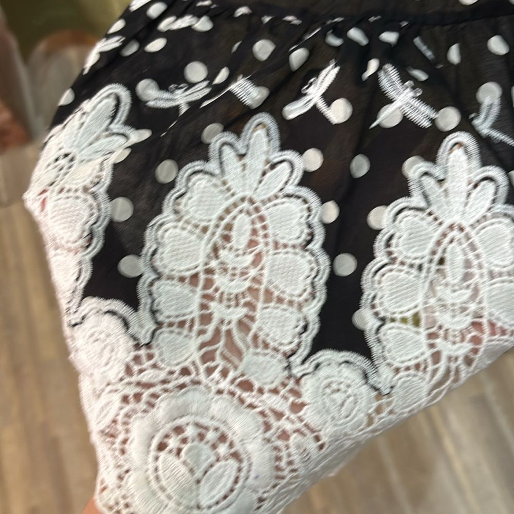 Miguelina Black polka dot crochet lace detailed Mini Dress, M - Picture 10 of 12